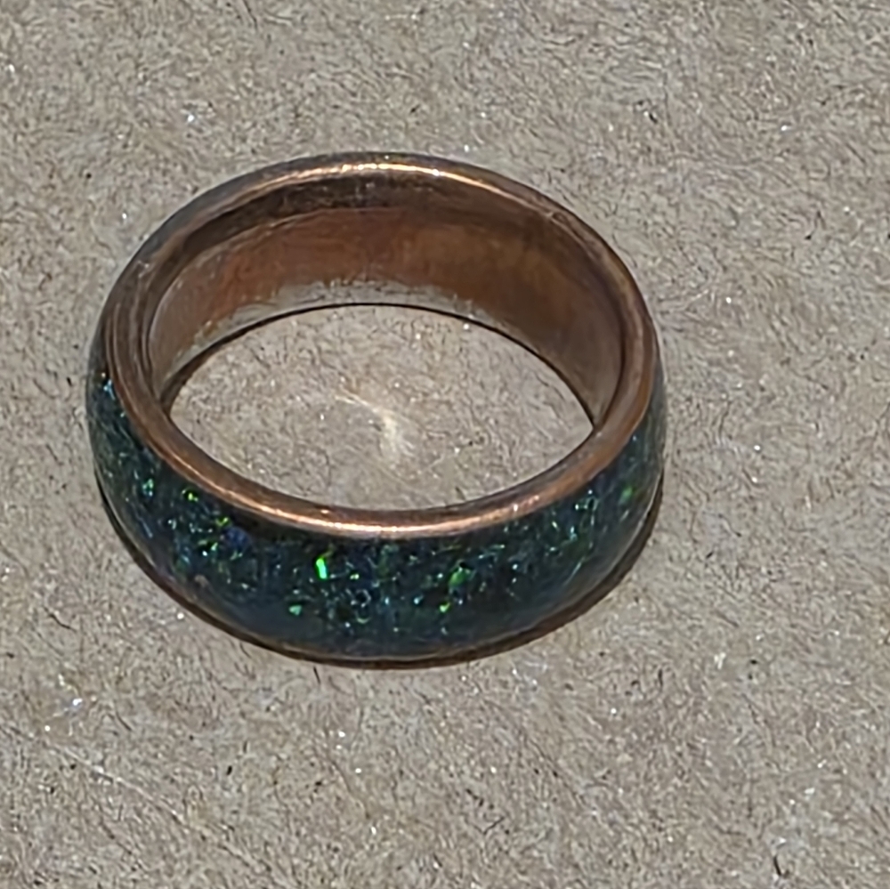 Black Opal Copper Ring Size8.5 6mm Wide